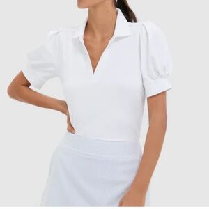 Tuckernuck TNUCK SPORT White Puff Sleeve Performance Jersey Caroline Polo shirt